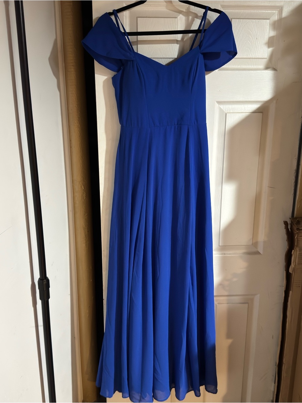 Sequin Hearts Cobalt Blue Off-Shoulder Maxi Dress